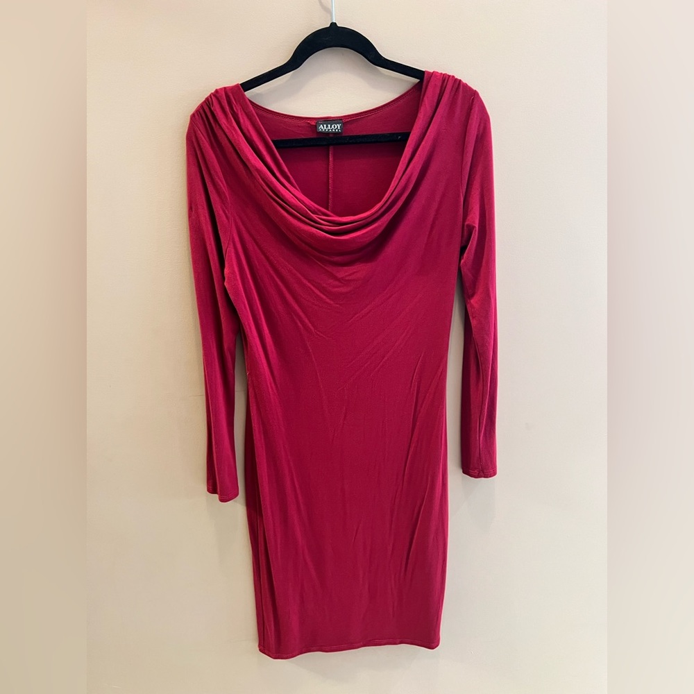 Long sleeve cowl neck burgundy dress - M